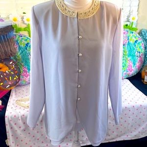 Caterina Collection vintage gray chiffon top with pearls